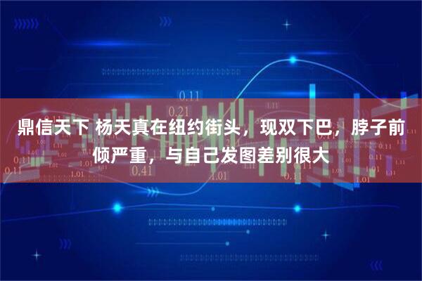 鼎信天下 杨天真在纽约街头，现双下巴，脖子前倾严重，与自己发图差别很大